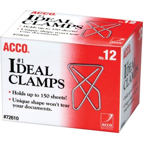 ACCO Ideal Paper Clamps Large - No. 1 - 150 Sheet Capacity - Silver - Metal - 12 / Box