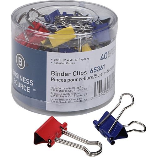 Business Source Colored Fold-back Binder Clips Small - 0.8" Width - 0.37" Size Capacity - Assorted - Steel - 40 / Pack