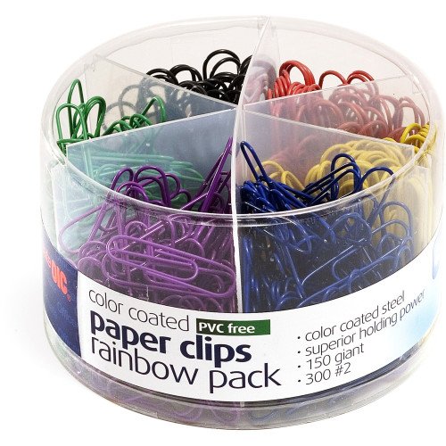 Officemate Coated Paper Clips, 450/Pack Jumbo - No. 2 - Assorted - 450 / Pack