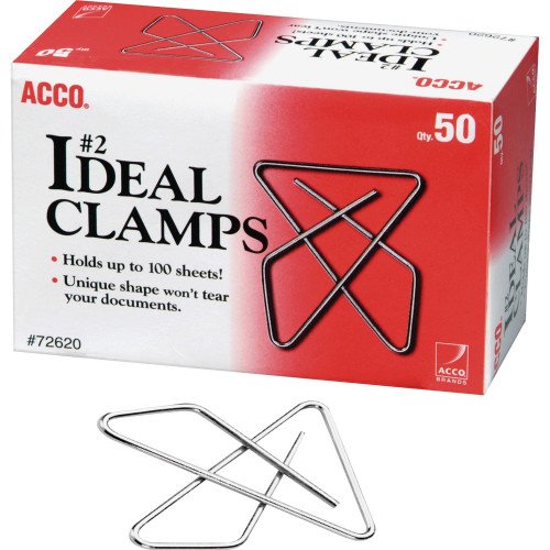 ACCO Ideal Clamps No. 2 - 100 Sheet Capacity - for Office, Home, School, Document, Paper - Sturdy, Tear Resistant, Bend Resistant, Flex Resistant - Silver - 150 / Pack