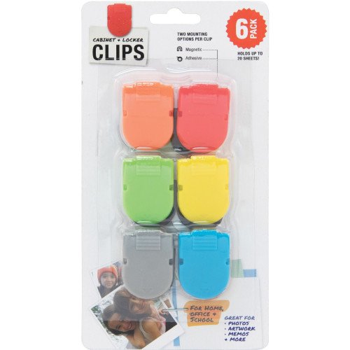 Advantus Magnetic Cabinet/Locker Clip 1" Length x 0.5" Width - 40 Sheet Capacity - for Notes, Photo, Memo, Message - Magnetic, Self-adhesive - Assorted - Ceramic Magnet - 6 / Pack