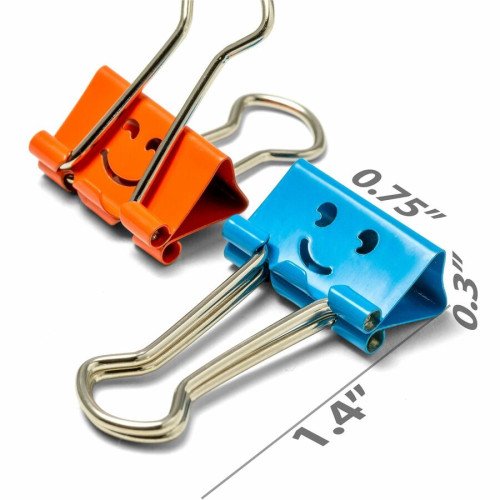 Officemate Smiling Faces Binder Clips, 42PC Small - 2.9" Length x 0.8" Width - 0.38" Size Capacity - Foldable, Removable Handle - Assorted, Green, Blue, Yellow, Red - Steel - 42 Piece