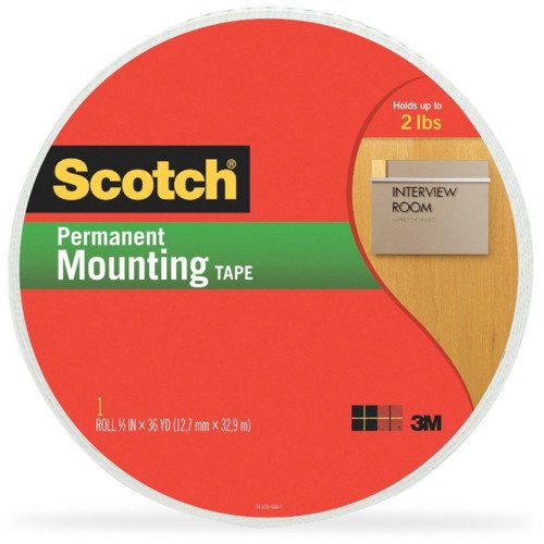 Scotch Double-Coated Foam Mounting Tape 36 yd Length x 0.50" Width x 62.5 mil Thickness - 1" Core - White - Polyurethane - Long Lasting, Temperature Resistant - For Mounting - 1 Roll
