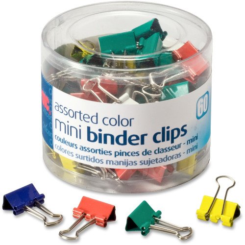 Officemate Binder Clips, Mini Mini - 0.25" Size Capacity - Assorted - Metal - 60 / Pack