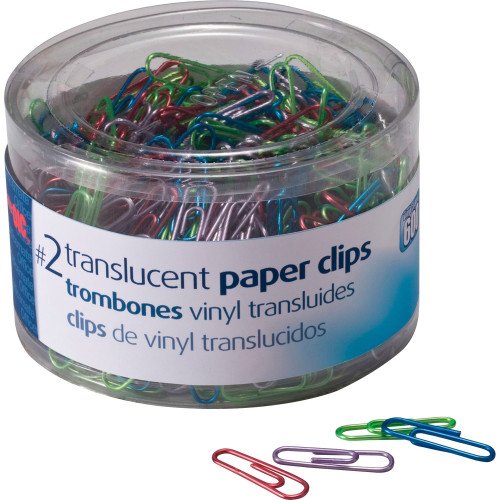 Officemate Translucent #2 Vinyl Paper Clips No. 2 - Blue, Purple, Green, Red, Silver - Vinyl - 600 / Pack