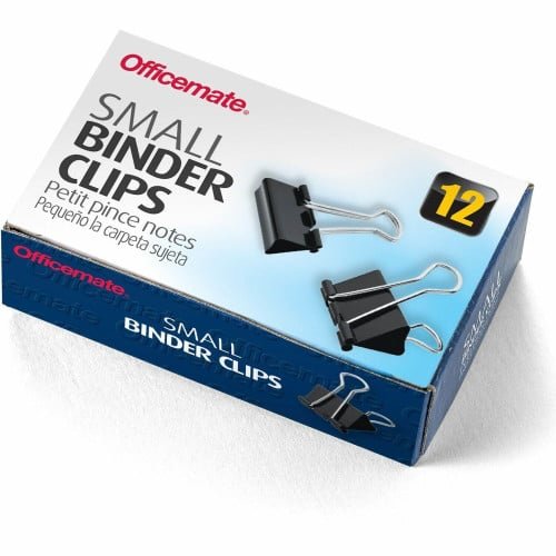 Officemate Binder Clips, Small Small - 0.8" Width - 0.37" Size Capacity - Corrosion Resistant - Black - 12 / Box