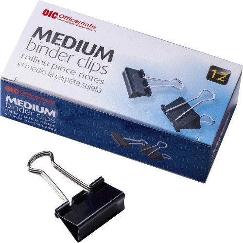 Officemate Binder Clips, Medium Medium - 2.4" Width - 0.62" Size Capacity - for File - Corrosion Resistant, Durable - Black - 12 / Box