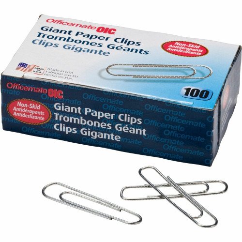 Officemate Giant Non-skid Paper Clips Jumbo - 2" Length x 0.5" Width - Silver - Steel - 100/Box - 10 / Pack
