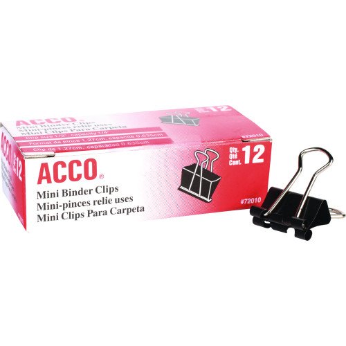 Acco Binder Clips, Mini, Black/Silver, Dozen