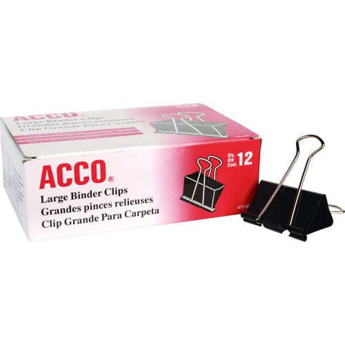 Acco Binder Clips, Large, Black/Silver, Dozen