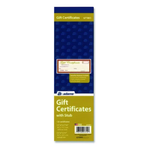 TOPS Gift Certificate with Stub Book, 7.81 x 3.25, Cream, 25 Certificates