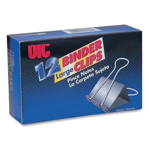 Officemate Binder Clips, Large, Black/Nickel, 12/Box