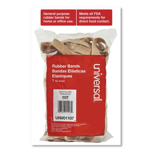 Universal Rubber Bands, Size 107, 0.06" Gauge, Beige, 1 lb Box, 40/Pack