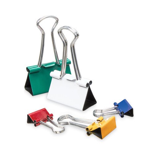 Universal Binder Clips with Storage Tub, (12) Mini (0.5"), (12) Small (0.75"), (6) Medium (1.25"), Assorted Colors