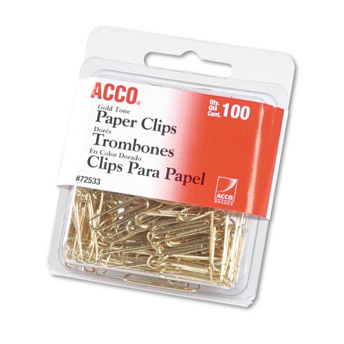 Acco® Wire Paper Clips, No. 2, 1-1/8", Gold Tone, 100 Paper Clips