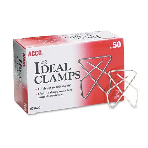 Acco Ideal Clamps, #2, Smooth, Silver, 50/Box