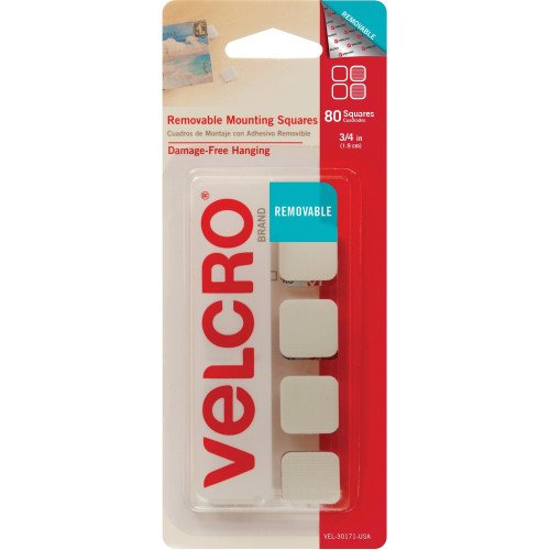 VELCRO® Removable Mounting Tape 0.75" Length x 0.75" Width - White - 80 / Pack