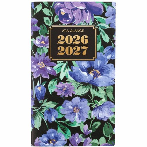 At-A-Glance Badge Floral Two-Year Monthly Planner Pocket - Monthly - 24 Month - January 2026 to December 2026 - 1 Month Double Page Layout - 3 1/2" x 6" Sheet Size - 1" x 0.81" Block - Stapled - Badge Floral - Paper - Dated Planning Page, Bleed