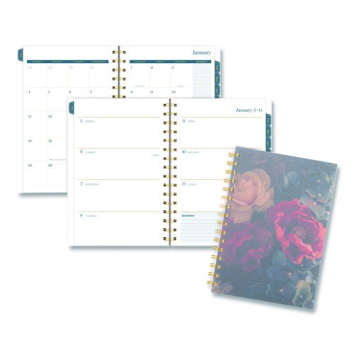 Cambridge Midnight Garden Weekly/Monthly Planner, 8.5 x 5.5, Floral Artwork, Black/Pink/Green Cover, 12-Month (Jan-Dec): 2026