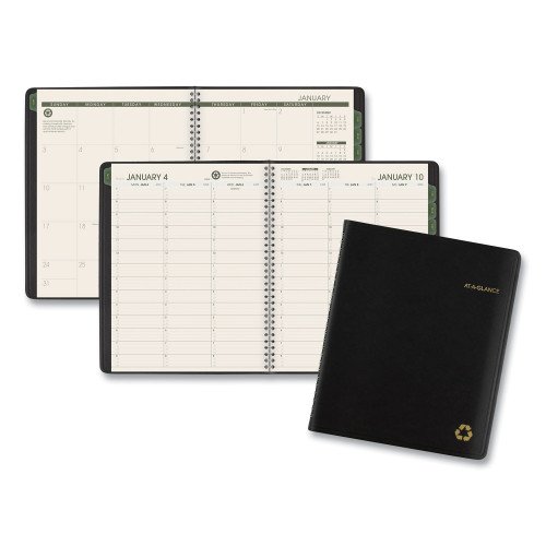 AT-A-GLANCE Recycled Weekly Vertical-Column Format Appointment Book, 8.75 x 7, Black Cover, 12-Month (Jan to Dec): 2026