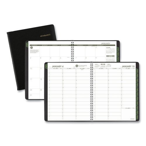 AT-A-GLANCE Recycled Weekly Vertical-Column Format Appointment Book, 11 x 8.25, Black Cover, 12-Month (Jan to Dec): 2026