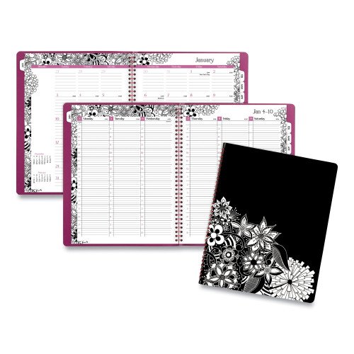 Cambridge Floradoodle Weekly/Monthly Professional Planner, Floral Artwork, 11 x 8.5, Black/White Cover, 12-Month (Jan-Dec): 2026