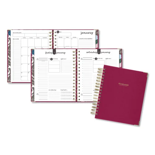 AT-A-GLANCE Harmony Daily Hardcover Planner, 8.75 x 7, Berry Cover, 12-Month (Jan to Dec): 202
