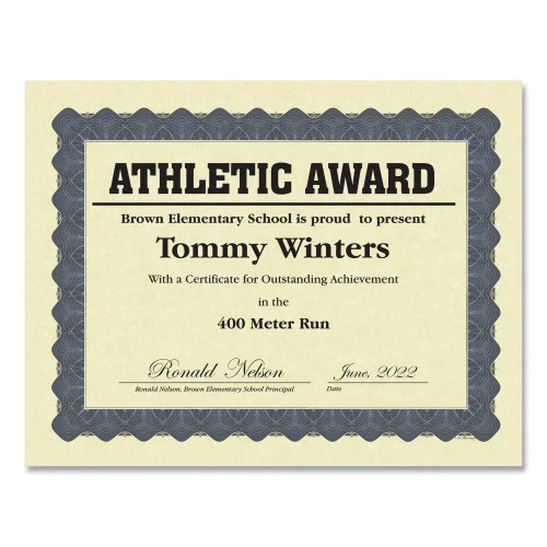 Great Papers! Metallic Border Certificates, 11 x 8.5, Ivory/Blue with Blue Border, 100/Pack
