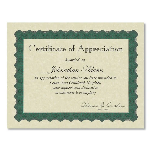 Great Papers! Metallic Border Certificates, 11 x 8.5, Ivory/Green with Green Border, 100/Pack