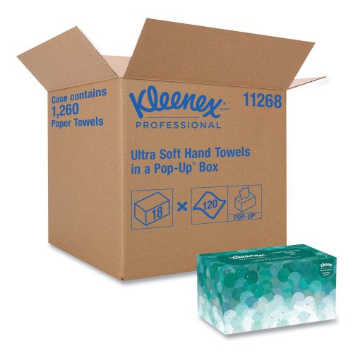 Kleenex Ultra Soft Hand Towels, POP-UP Box, 1-Ply, 8.9 x 10, White, 70/Box, 18 Boxes/Carton