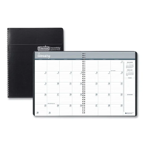 House of Doolittle 14-Month Recycled Ruled Monthly Planner, 8.75 x 6.78, Black Cover, 14-Month: Dec 2025 to Jan 2027