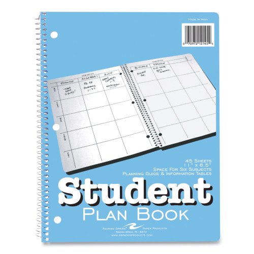 Roaring Spring Student Plan Book, 40-Weeks: Six-Subject Day, Blue/White Cover, (100) 11 x 8.5 Sheets