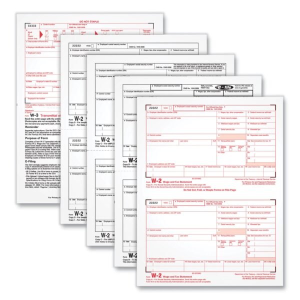 Adams 4-Part W-2 Tax Forms with Tax Forms Helper, Fiscal Year: 2024, Four-Part Carbonless, 8.5 x 5.5, 2 Forms/Sheet, 50 Forms Total (22990)