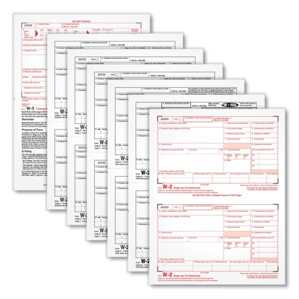 Adams 6-Part W-2 Tax Forms with Tax Forms Helper, Fiscal Year: 2024, Six-Part Carbonless, 8.5 x 5.5, 2 Forms/Sheet, 50 Forms Total (22991)