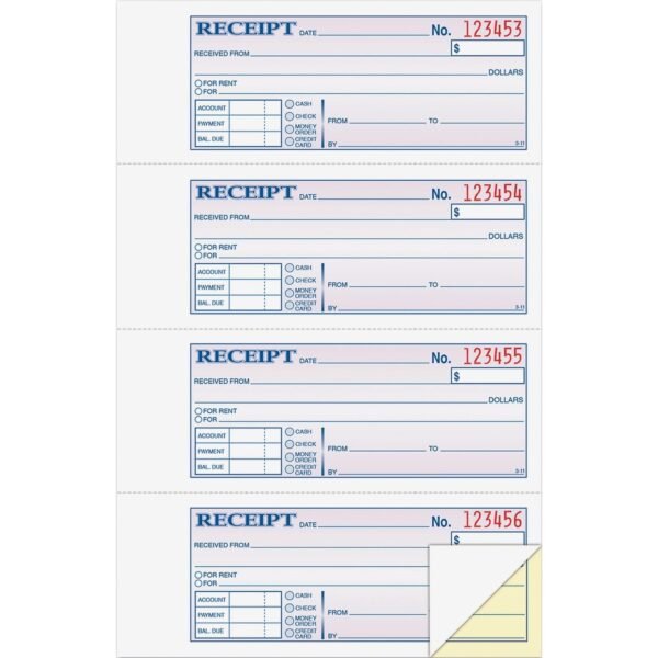 Adams Money/Rent Receipt Book 200 Sheet(s) - Tape Bound - 2 Part - Carbonless Copy - 7.62" x 11" Sheet Size - White - 1 Each (DC1182)
