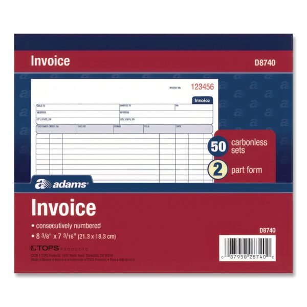 Adams Multipart General-Purpose Invoice Pad, Two-Part Carbonless, 8.38 x 6.69, 50 Forms Total (D8740)