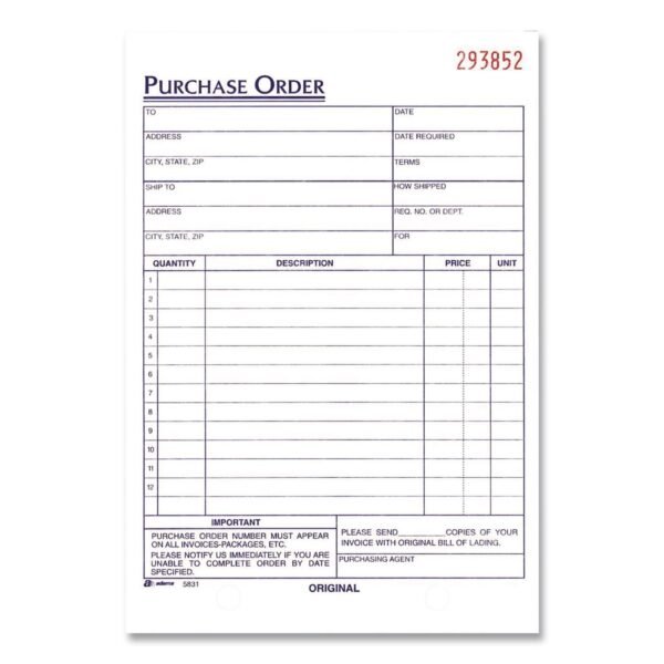 Adams Multipart Purchase Order Pad, Three Part Carbonless, 5.56 x 8.44, 50 Forms Total (TC583110EA)