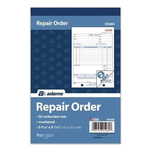 Adams Multipart Repair Order Pad, Two-Part Carbonless, 5.56 x 7.94, 50 Forms Total (D5084)