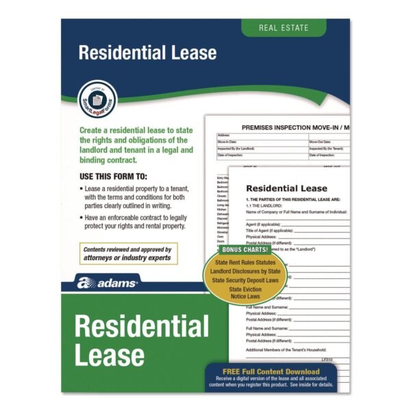 Adams Residential Lease Form Sets with Instructions and Free Download, One-Part (No Copies), 8.5 x 11, 4 Forms/Set, 4 Sets/Pack (LF310)