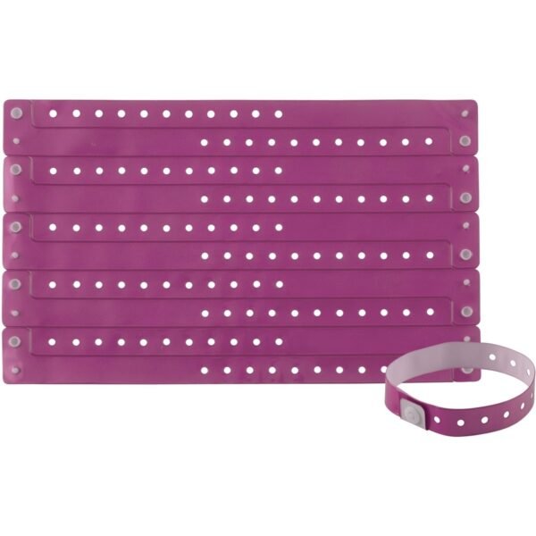 Advantus Colored Vinyl Wristbands Adjustable - 0" Height x 0.6" Width x 9.8" Length - Purple - Vinyl - 100 / Pack (97762)