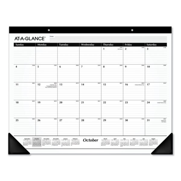 AT-A-GLANCE Academic Year Ruled Desk Pad, 21.75 x 17, White Sheets, Black Binding, Black Corners, 16-Month: Sept 2025 to Dec 2026 (SK241600)