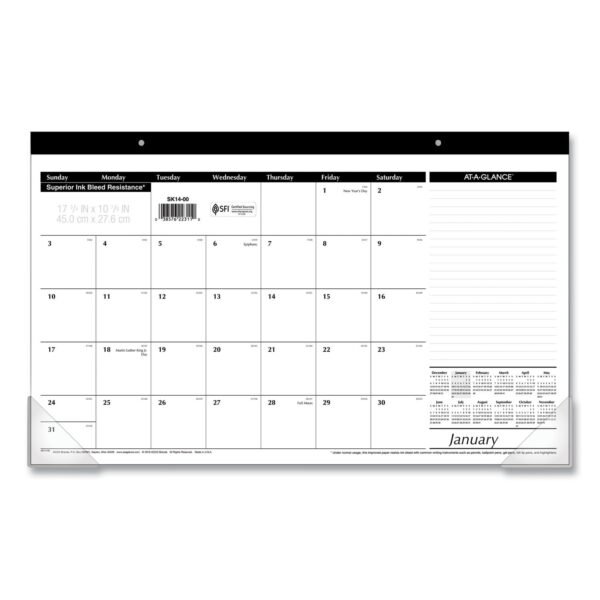 AT-A-GLANCE Compact Desk Pad, 18 x 11, White Sheets, Black Binding, Clear Corners, 12-Month (Jan to Dec): 2026 (SK1400)