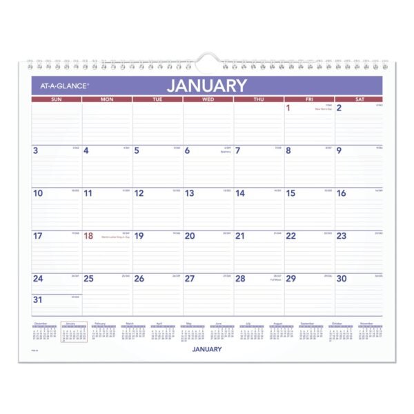 AT-A-GLANCE Monthly Wall Calendar, 15 x 12, White/Red/Blue Sheets, 12-Month (Jan to Dec): 2026 (PM828)