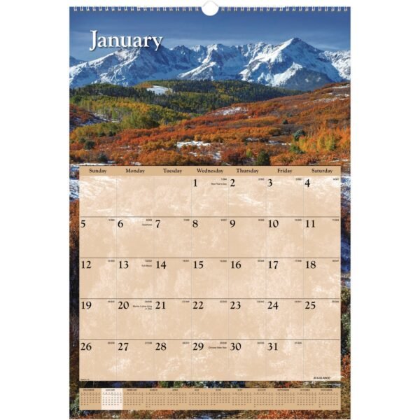AT-A-GLANCE Scenic Monthly Wall Calendar, Landscape Photography, 15.5 x 22.75, White/Multicolor Sheets, 12-Month (Jan-Dec): 2026 (DMW20128)