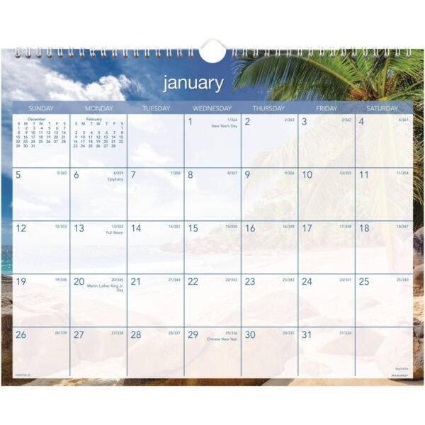 AT-A-GLANCE Tropical Escape Wall Calendar, Tropical Escape Photography, 15 x 12, Pale Blue/Multicolor Sheets, 12-Month (Jan to Dec): 2026 (DMWTE828)