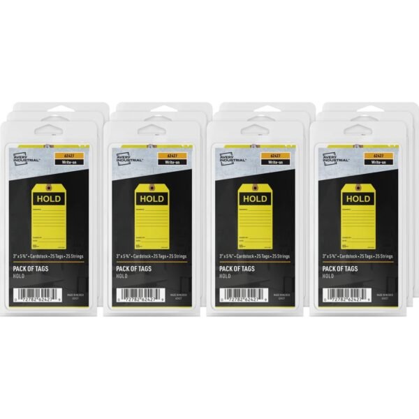 Avery® Preprinted HOLD Inventory Tags 5.75" Length x 3" Width - 25 / Pack - Card Stock - Yellow (62427)
