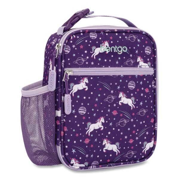 bentgo Kids Insulated Lunch Tote, Unicorns Theme, 7.3" x 3.5" x 9.5", Purple/Multicolor (DBGUNI)
