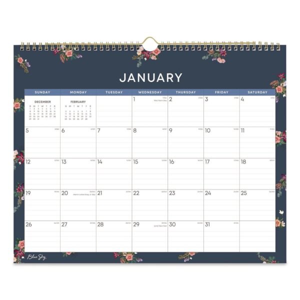 Blue Sky Ashlyn Monthly Wall Calendar, Floral Artwork, 15 x 12, White/Blue/Pink Sheets, 12-Month (Jan to Dec): 2026 (148617)