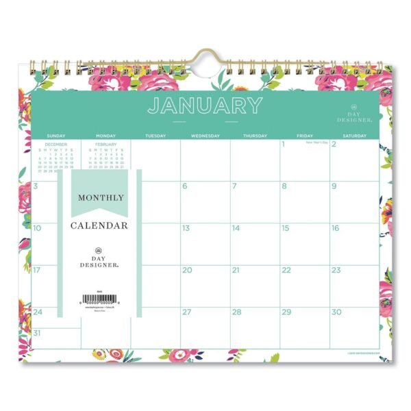 Blue Sky Day Designer Peyton Wall Calendar, Floral Artwork, 11 x 8.75, White/Multicolor Sheets, 12-Month (Jan to Dec): 2026 (103629)