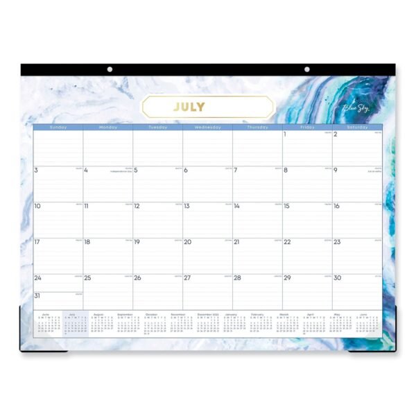Blue Sky Gemma Academic Year Desk Pad Calendar, Geode Artwork, 22 x 17, White/Blue/Green Sheets, 12-Month (July to June): 2025 to 2026 (141377)